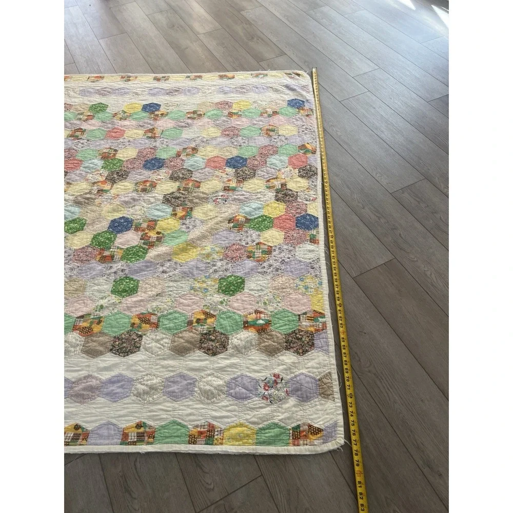 Vintage Hexagon Grandmother's Flower Garden Quilt Hand Made 79
